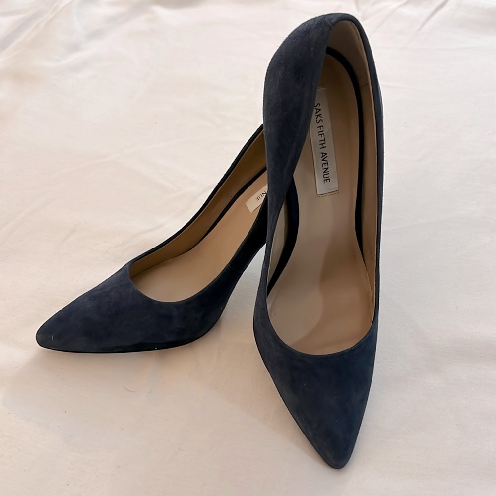 Saks Fifth Avenue blue suede pumps